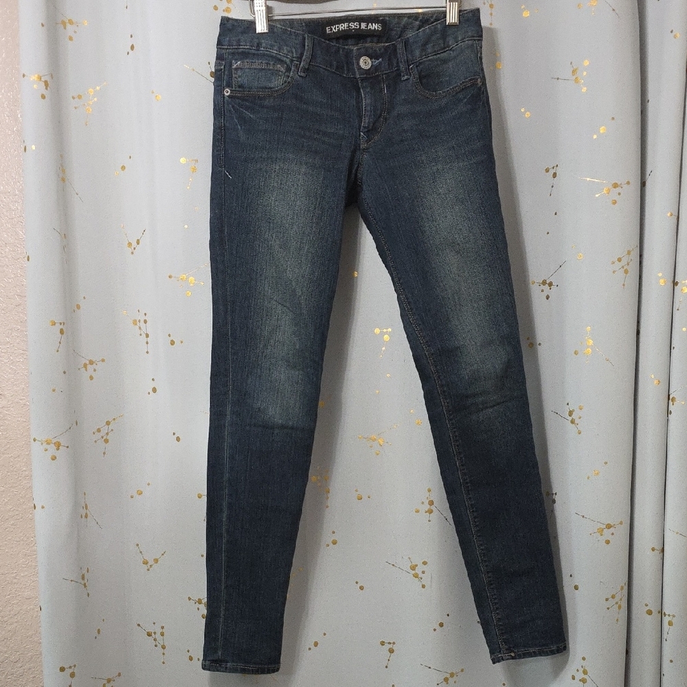 Express Blue Skinny Jeans with Distressed Detailing